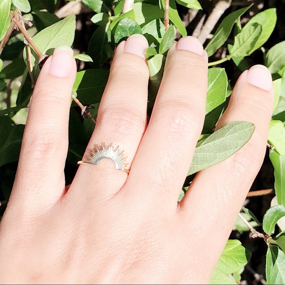 New 14KPG Sunburst Ring 925 Sterling Silver - Picture 3 of 3